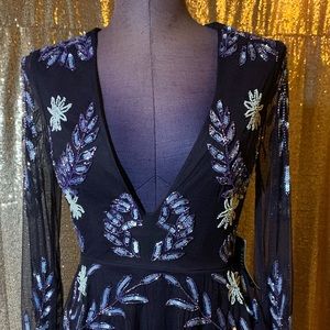 Nasty Gal Embellished Ruffle Mini Dress Dark Blue